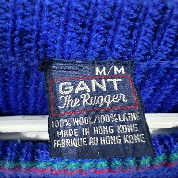 Vintage Ribbed Knit Sweater Blue Green Red Striped Crewneck 90s Y2K - Picture 8 of 9